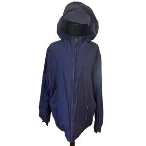 Lands End Mens Navy Water-Resistant Medium Weight Hooded Jacket L/T 42-44 Lined